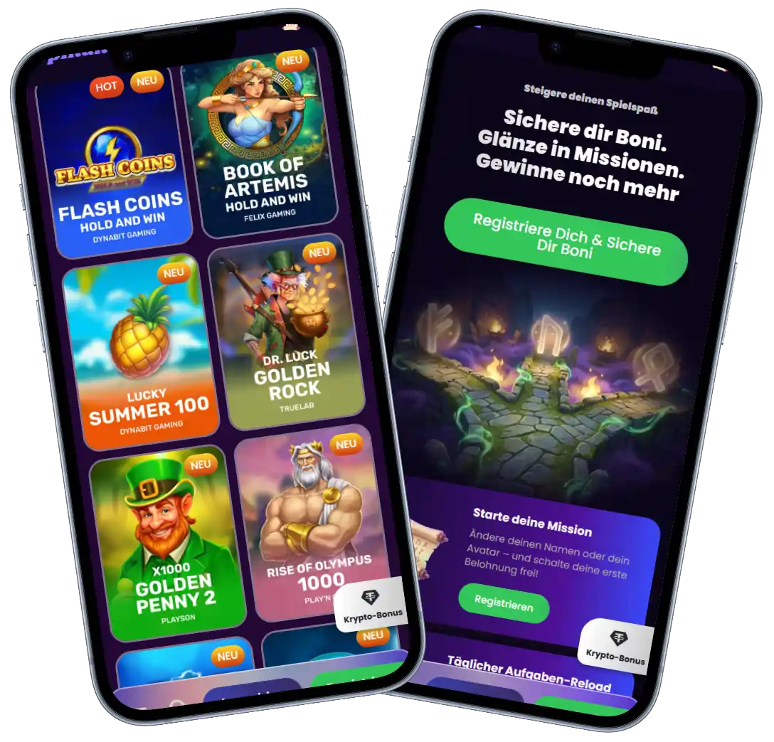 Spinando Casino mobile Ansicht mit Slot Spielen und Bonus Missionen auf dem Smartphone